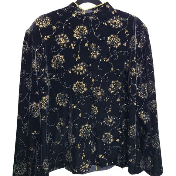 RK Evening Womens Black Metallic Gold Velvet Button Jacket SZ 22W Whimsigoth VTG - Picture 4 of 11